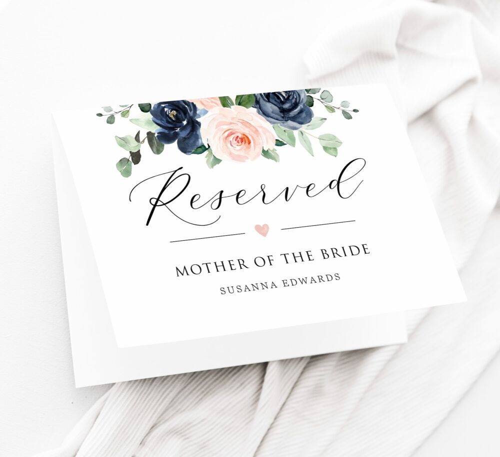 Dusty Navy & Pink Florals Reserved Seat Card