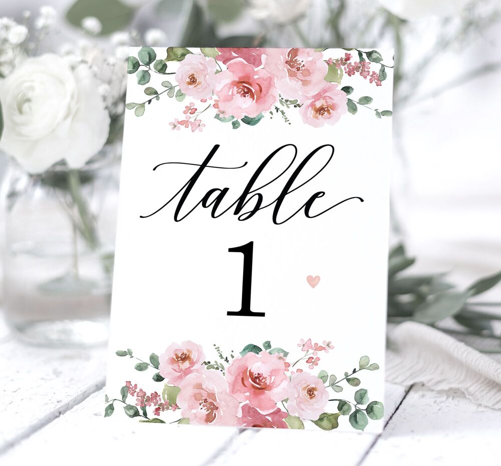 Dusty Rose Florals Table Numbers