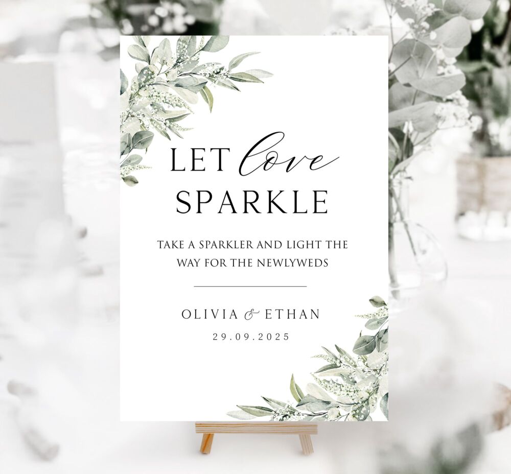 White & Eucalyptus Let Love Sparkle Sign