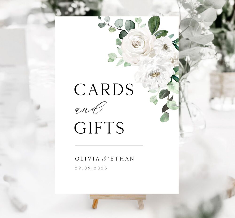 Sage & White Floral Cards & Gifts Sign