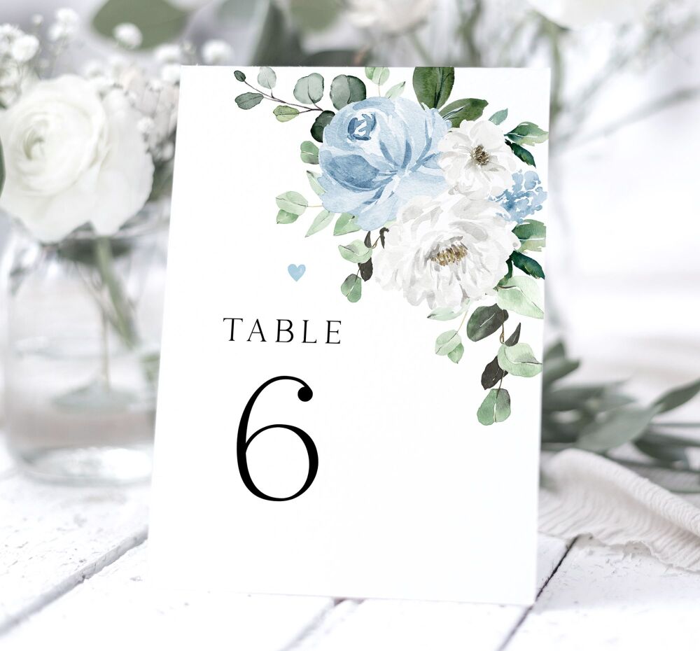 Blue Florals & Eucalyptus Table Numbers