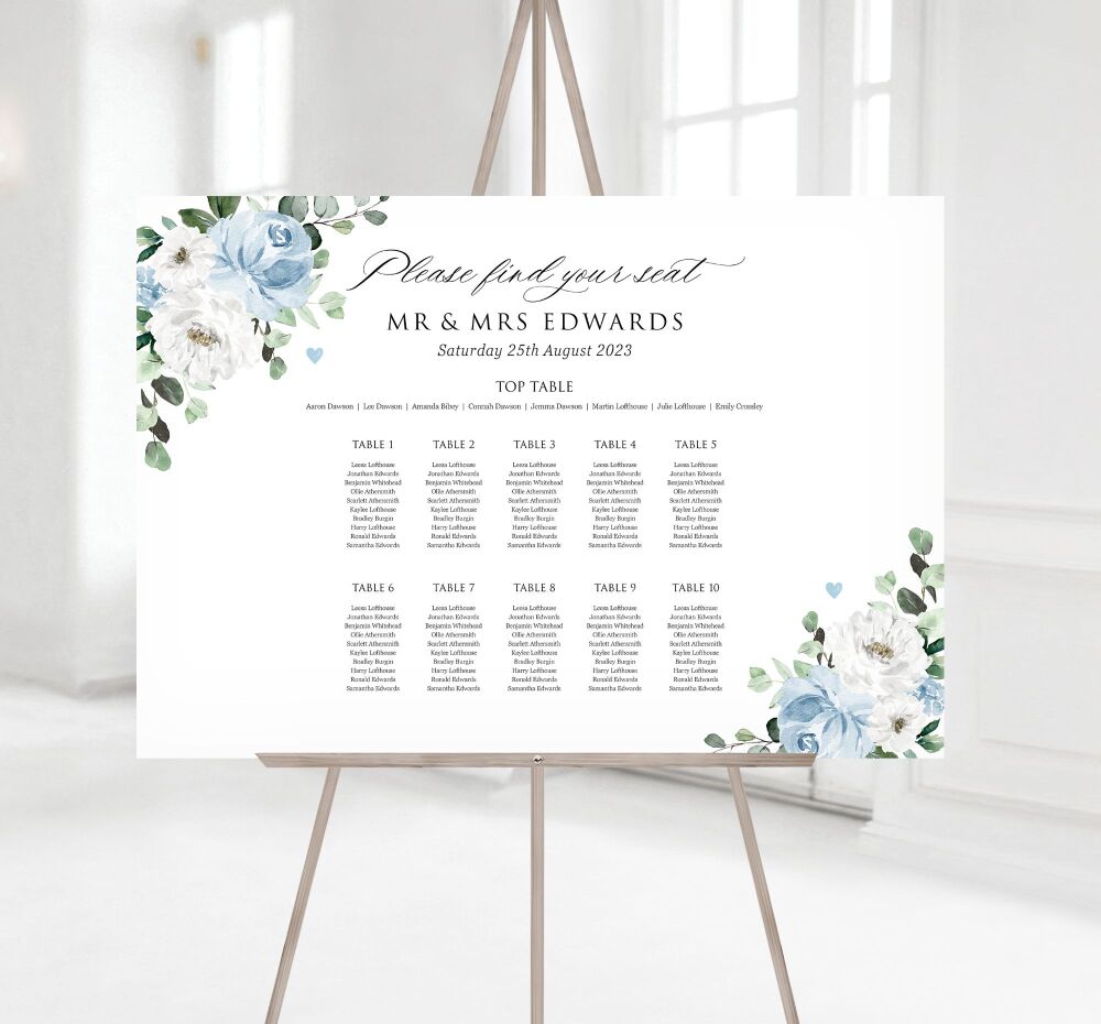 Blue Florals & Eucalyptus Table Plan