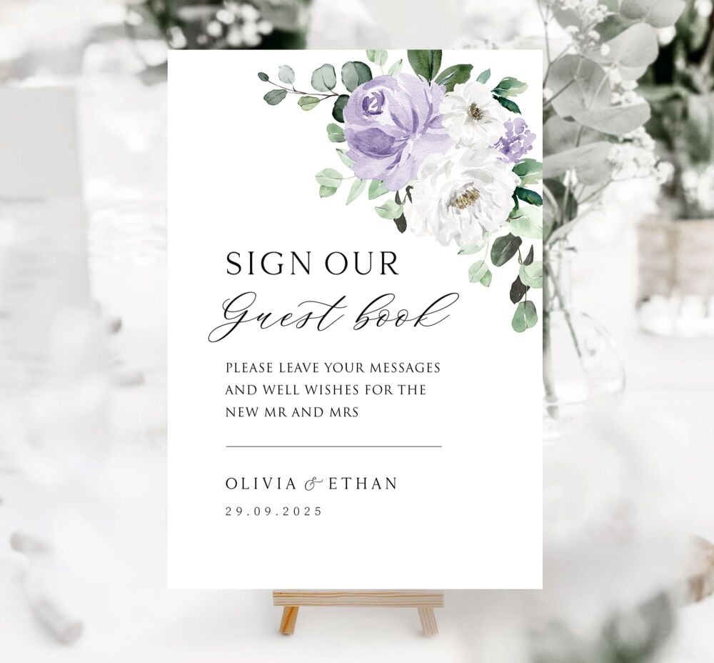 Lilac Florals & Eucalyptus Guest Book Sign