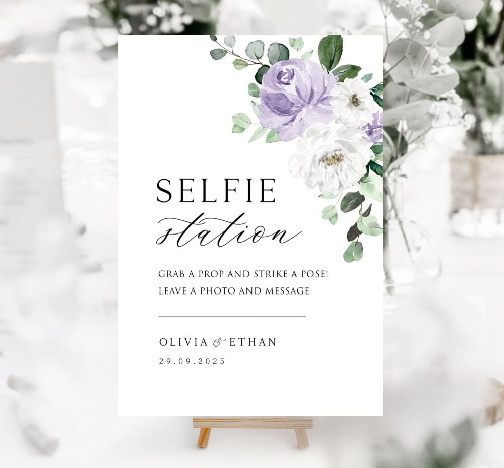 Lilac Florals & Eucalyptus Selfie Station Sign