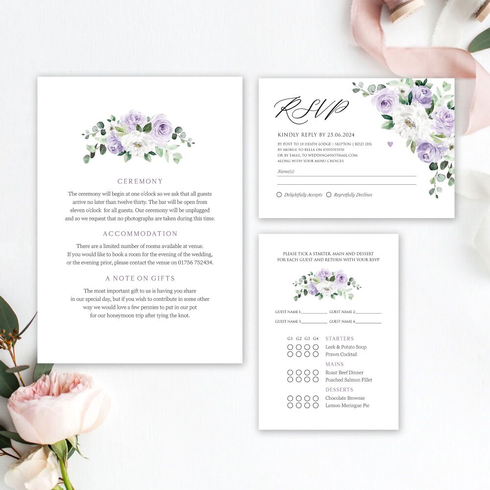 Lilac Florals & Eucalyptus Wedding Invitation Sample