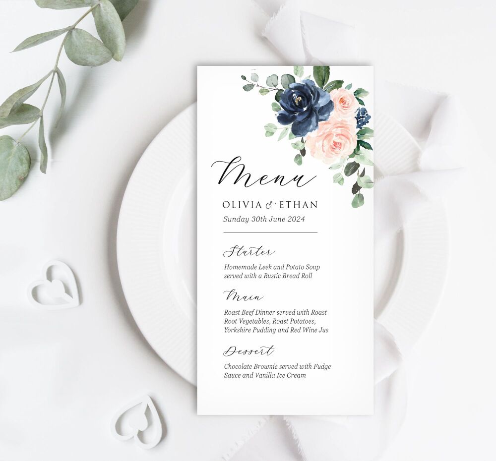 Dusty Navy & Pink Florals Menu