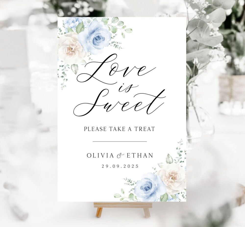 Blue & Ivory Florals Love Is Sweet Sign
