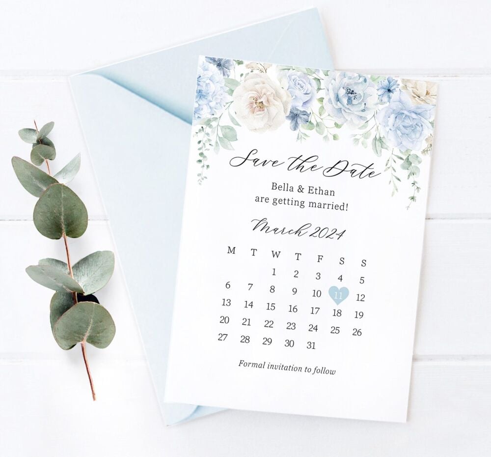 Blue & Ivory Florals Save The Date