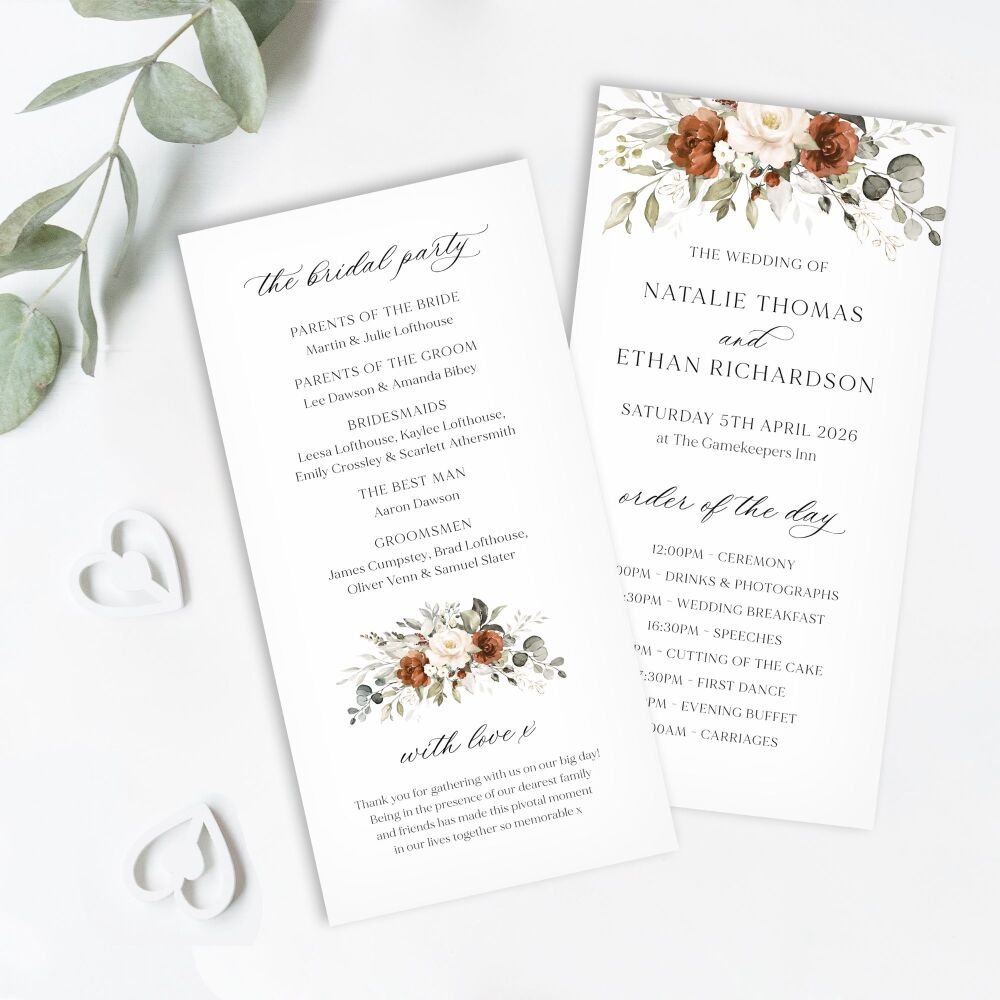 Terracotta & Ivory Order of Service Card