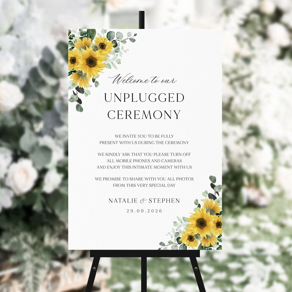 Rustic Sunflowers Unplugged Ceremony Sign