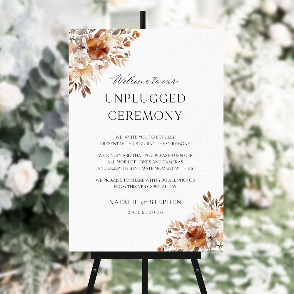 Caramel & Burnt Orange Unplugged Ceremony Sign