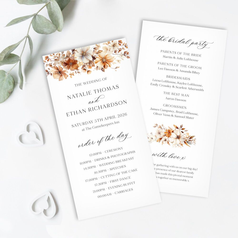 Caramel & Burnt Orange Order of Service Card