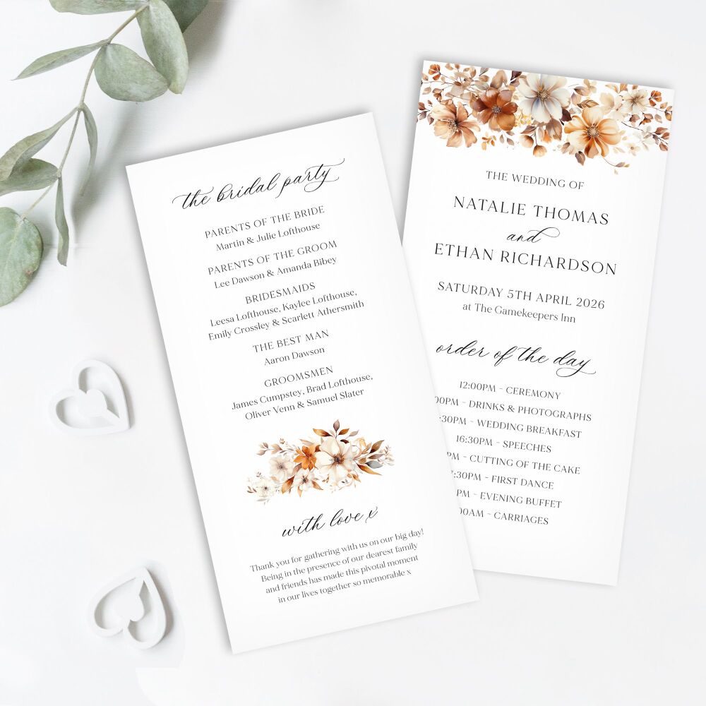 Caramel & Burnt Orange Order of Service Card