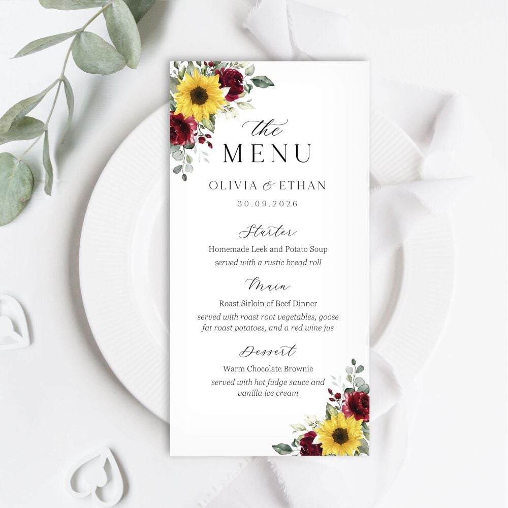 Sunflower & Burgundy Menu