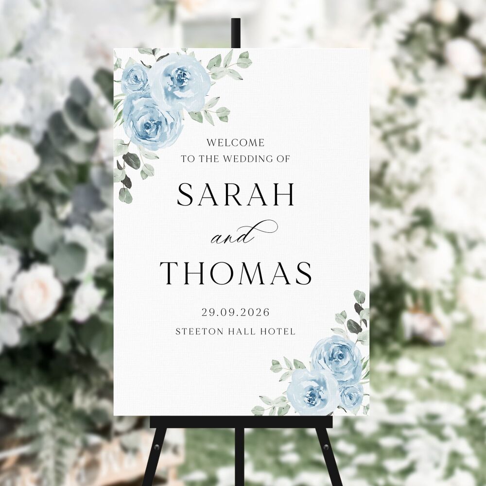 Baby Blue Floral Welcome Sign