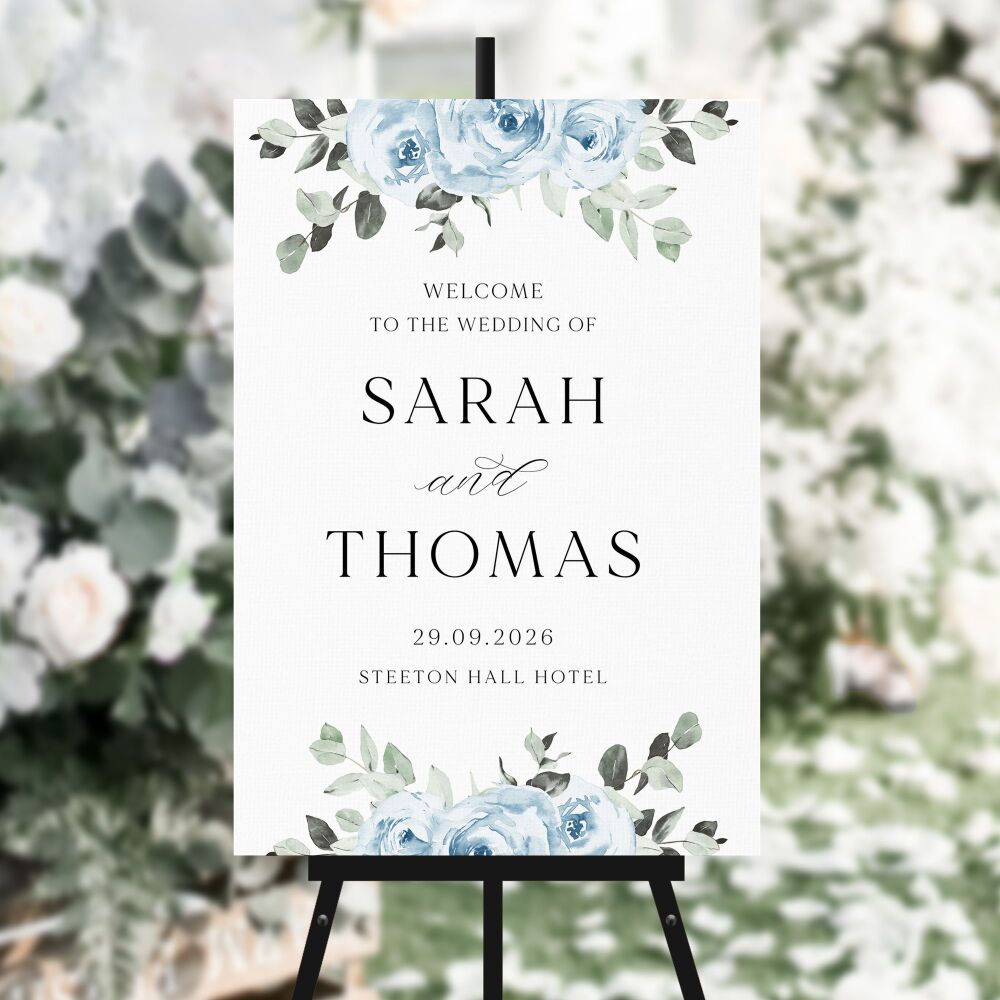 Baby Blue Floral Welcome Sign