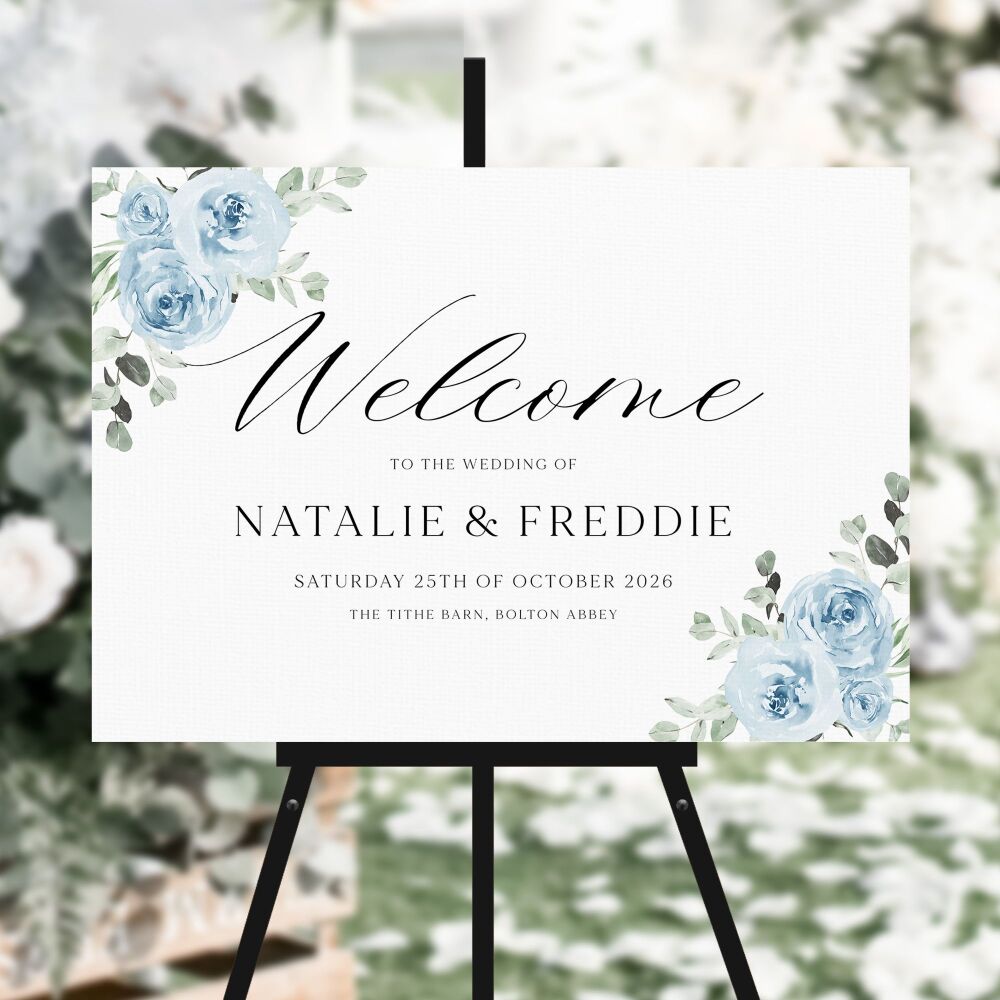 Baby Blue Floral Welcome Sign