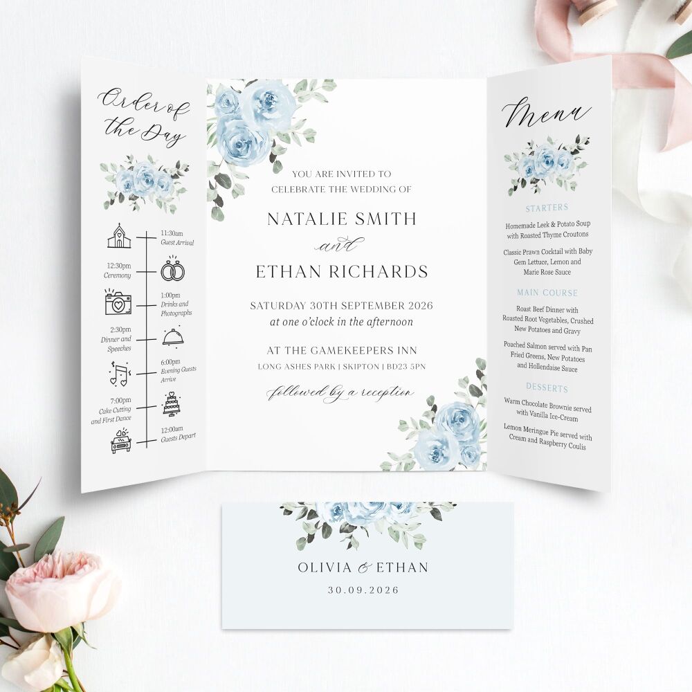 Baby Blue Floral Wedding Invitation Sample