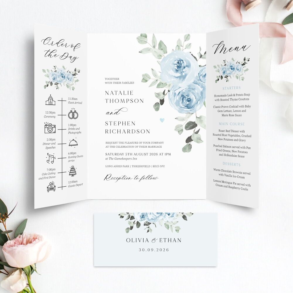 Baby Blue Floral Wedding Invitation Sample