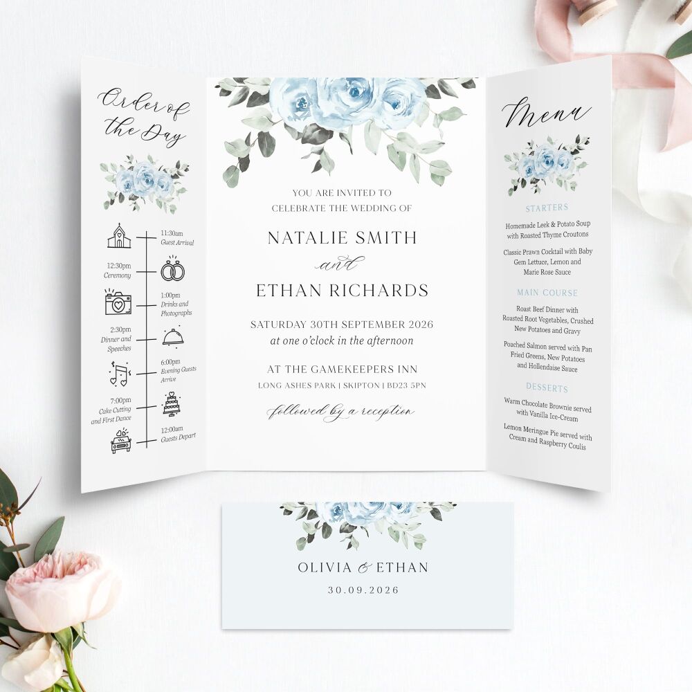 Baby Blue Floral Wedding Invitation Sample