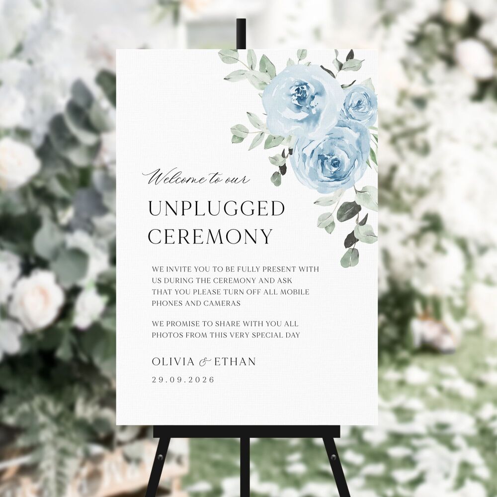 Baby Blue Floral Unplugged Ceremony Sign