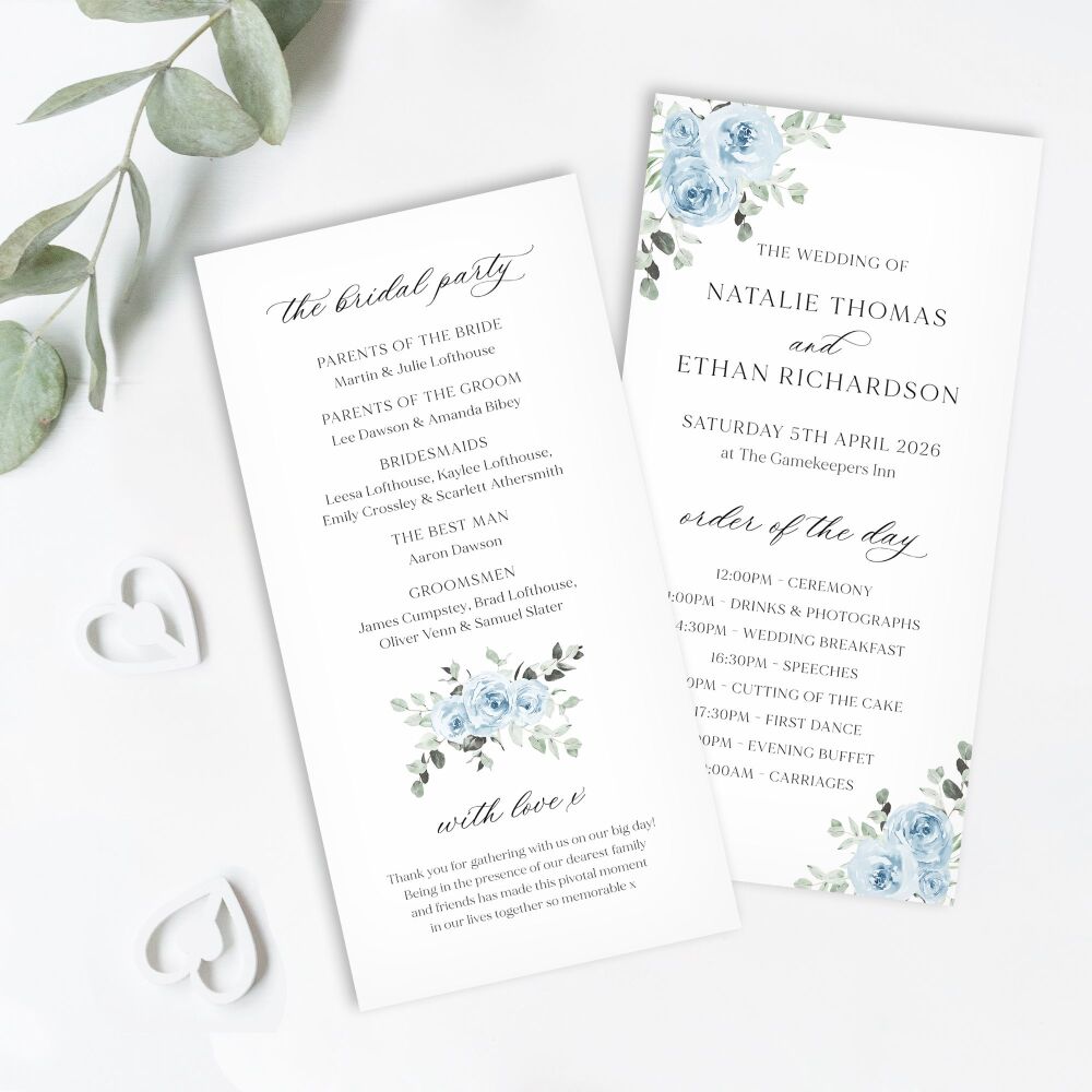 Baby Blue Floral Order of Service Card