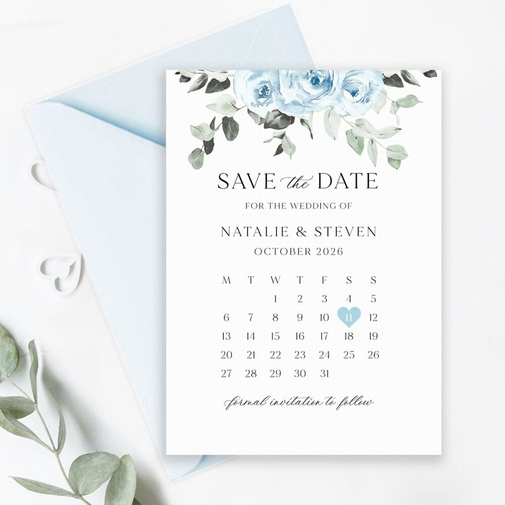 Baby Blue Floral Save the Date