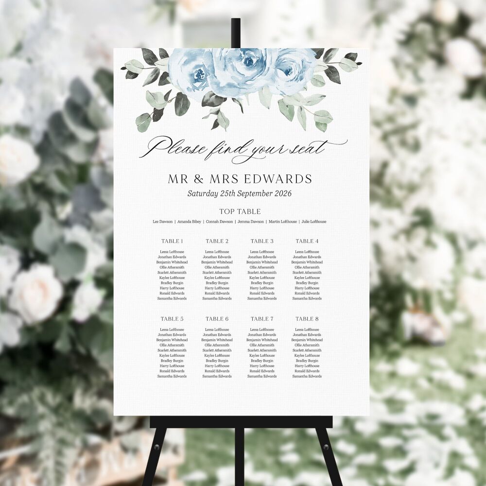 Baby Blue Floral Table Plan