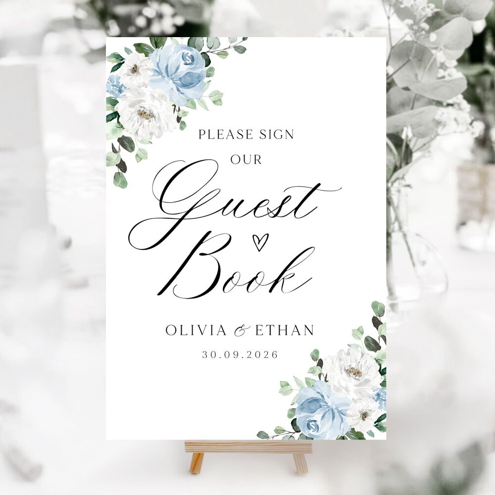 Blue Florals & Eucalyptus Wedding Accessory Signs (Choose Your Sign)