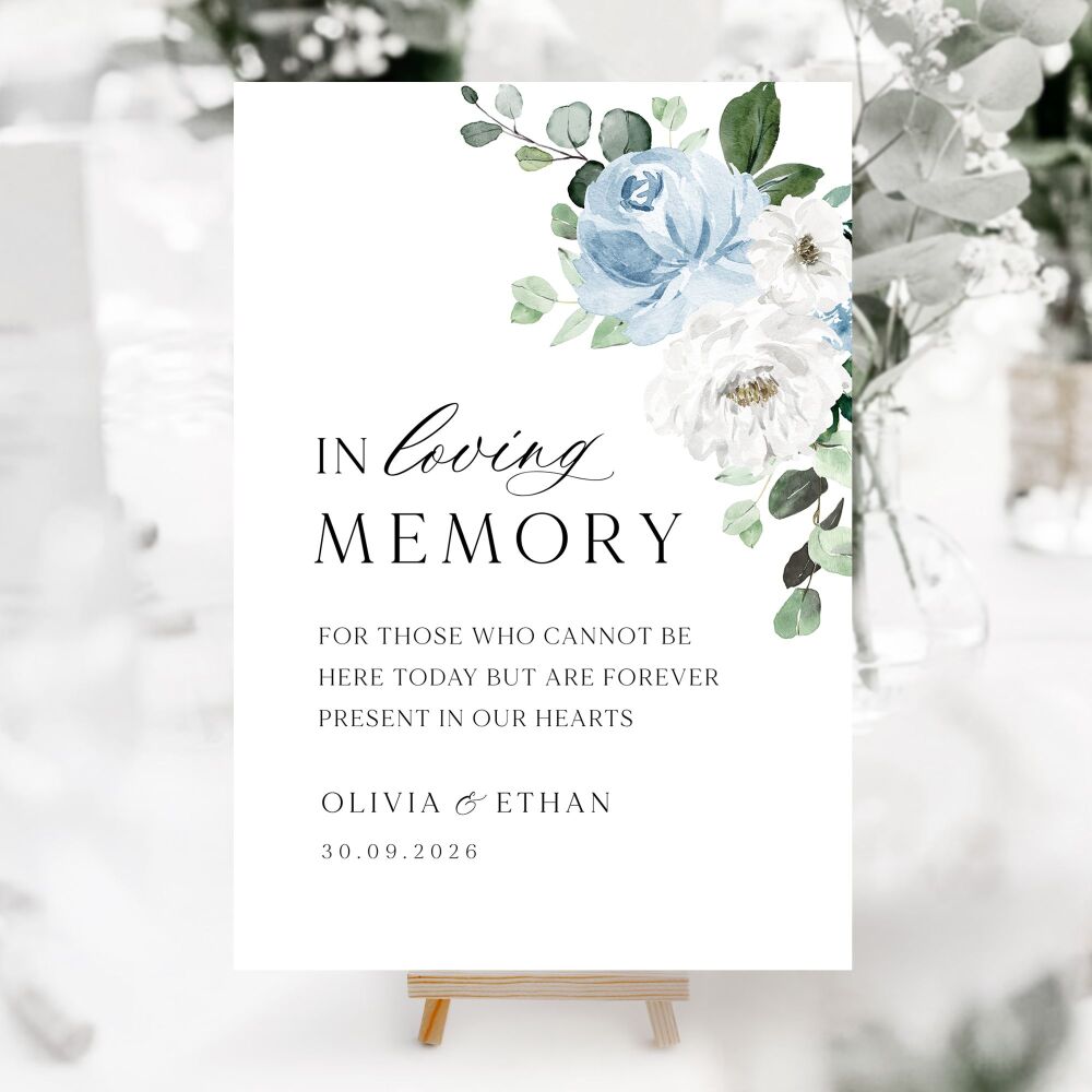 Blue Florals & Eucalyptus Wedding Accessory Signs (Choose Your Sign)
