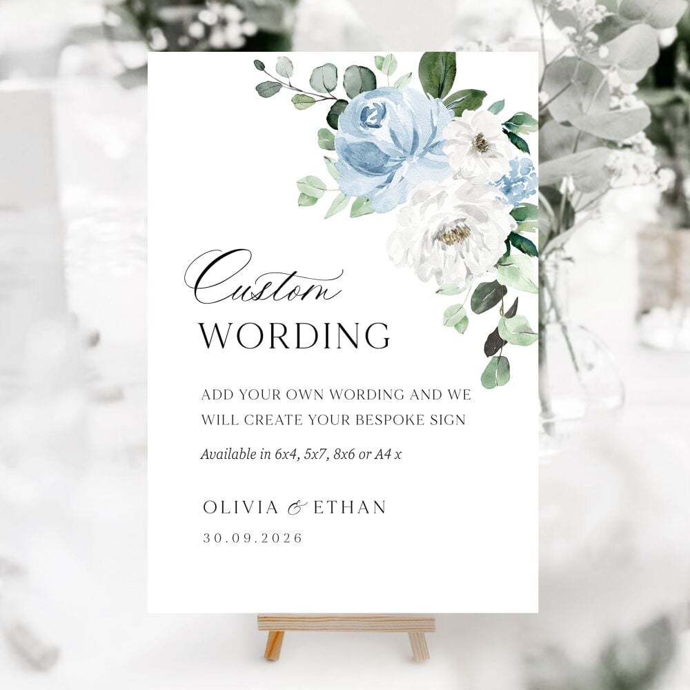 Blue Florals & Eucalyptus Small Custom Wording Sign