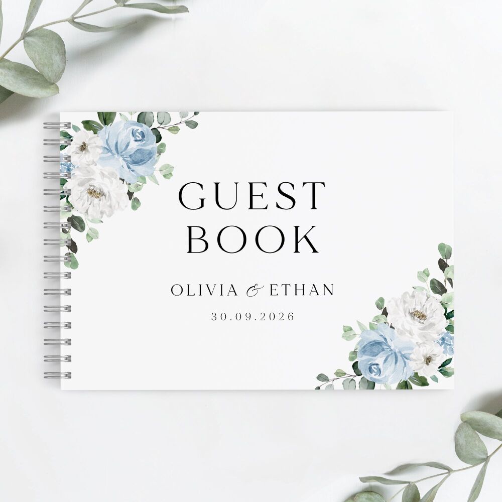 Blue Florals & Eucalyptus Guest Book