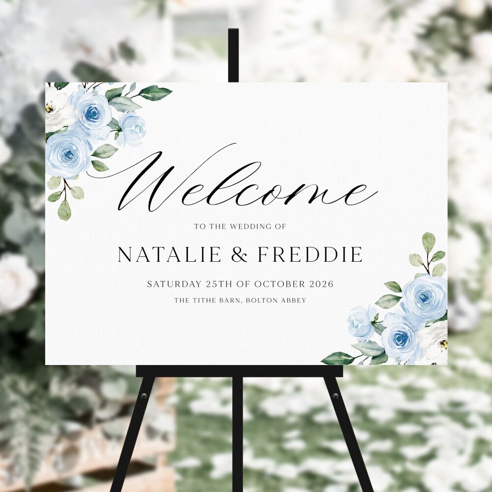 Blue Roses Welcome Sign