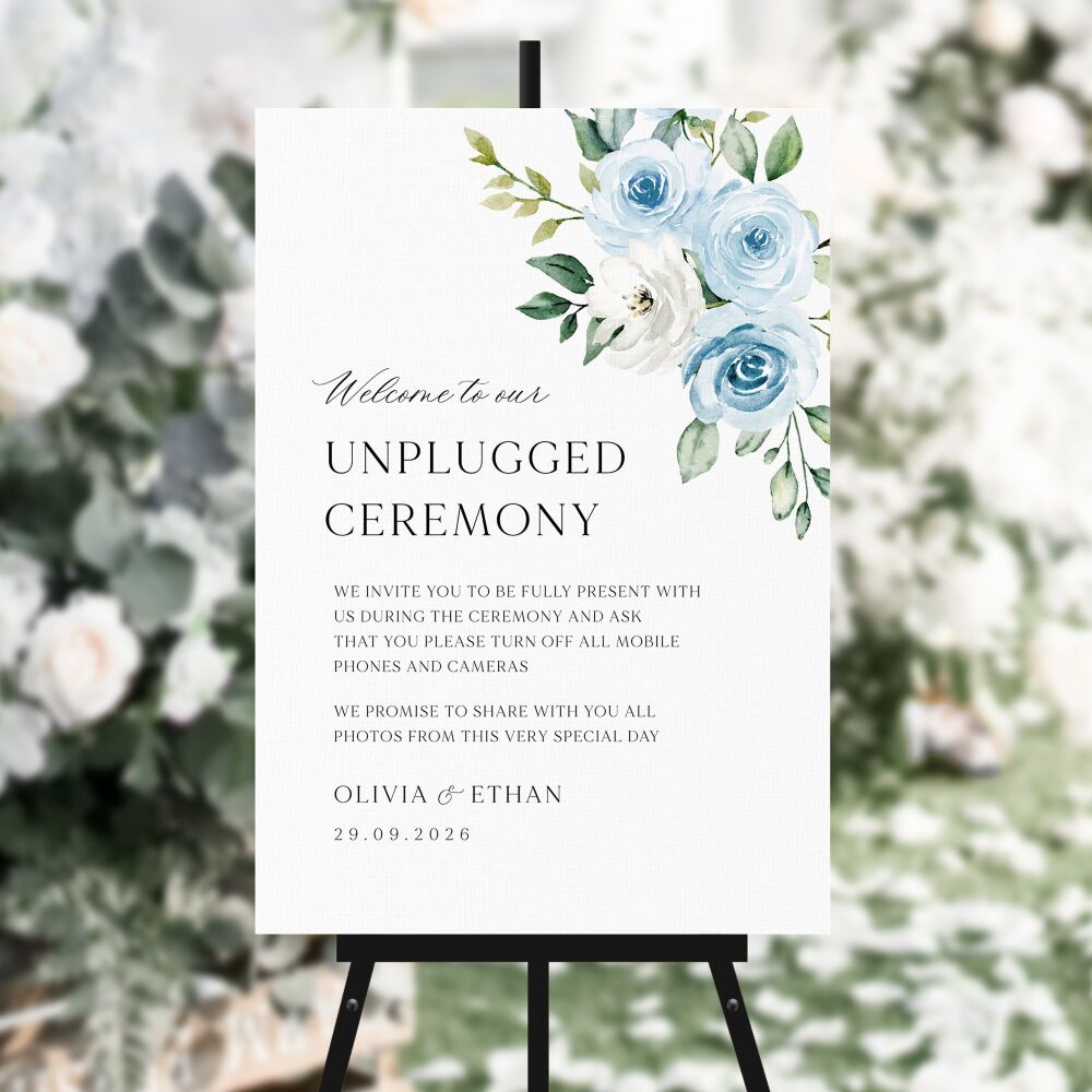 Blue Roses Unplugged Ceremony Sign