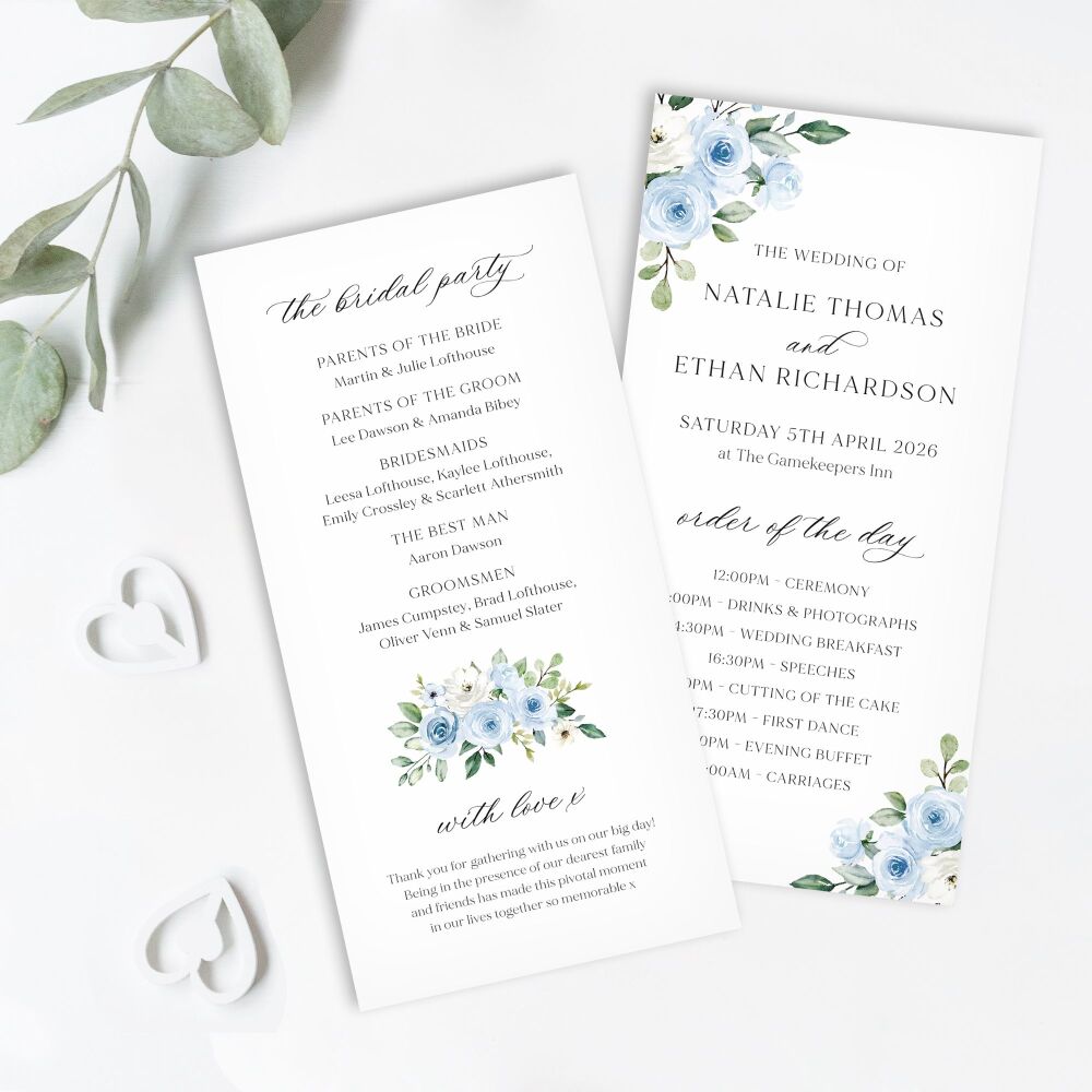 Blue Roses Order of Service Card