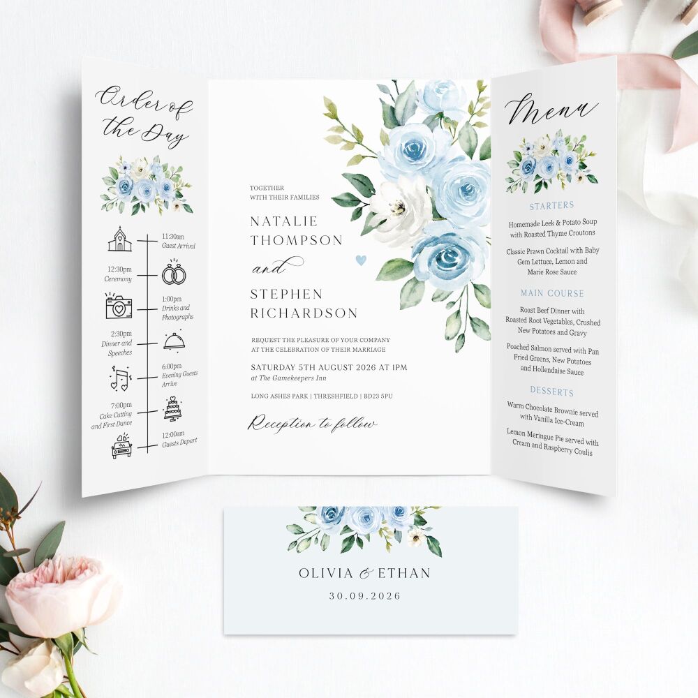 Blue Roses Wedding Invitation Sample
