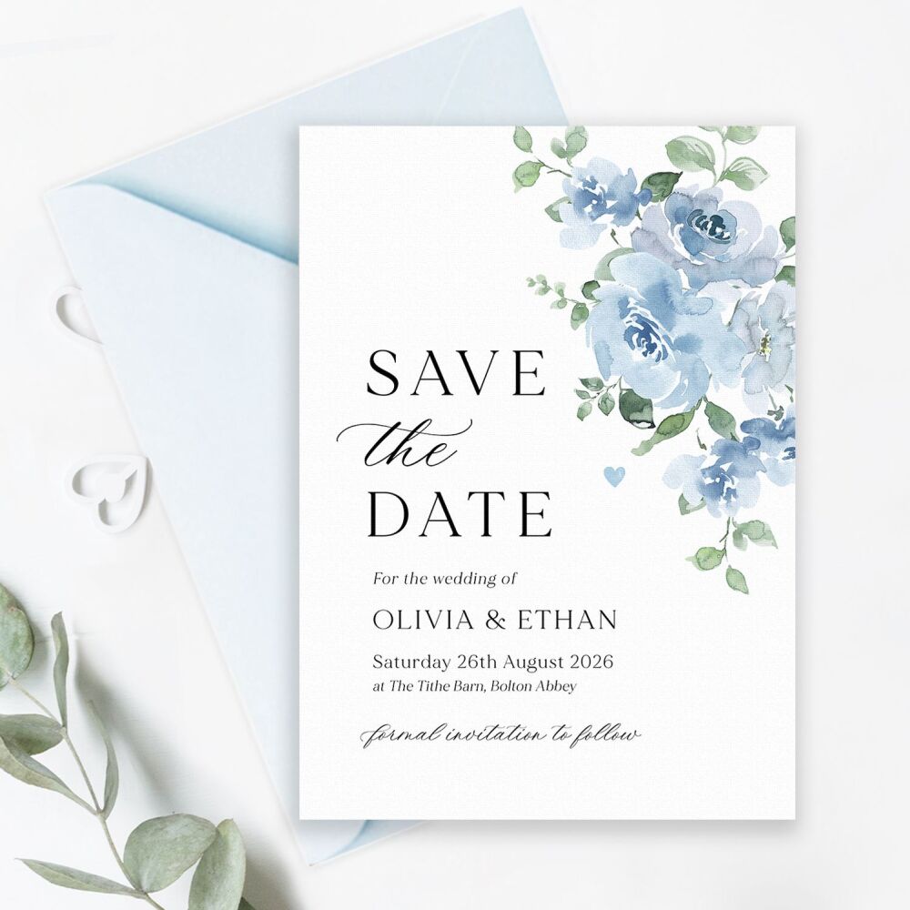 Dusky Blue Floral Save the Date