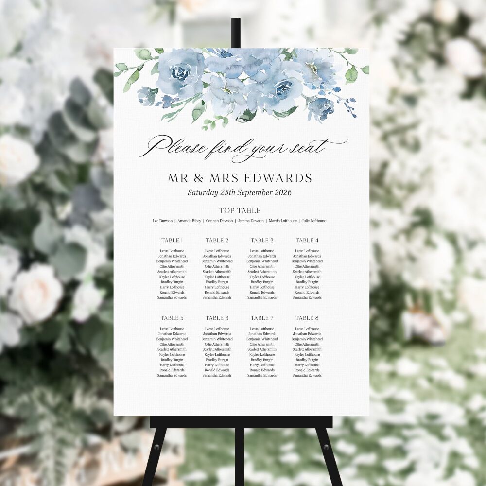 Dusky Blue Floral Table Plan