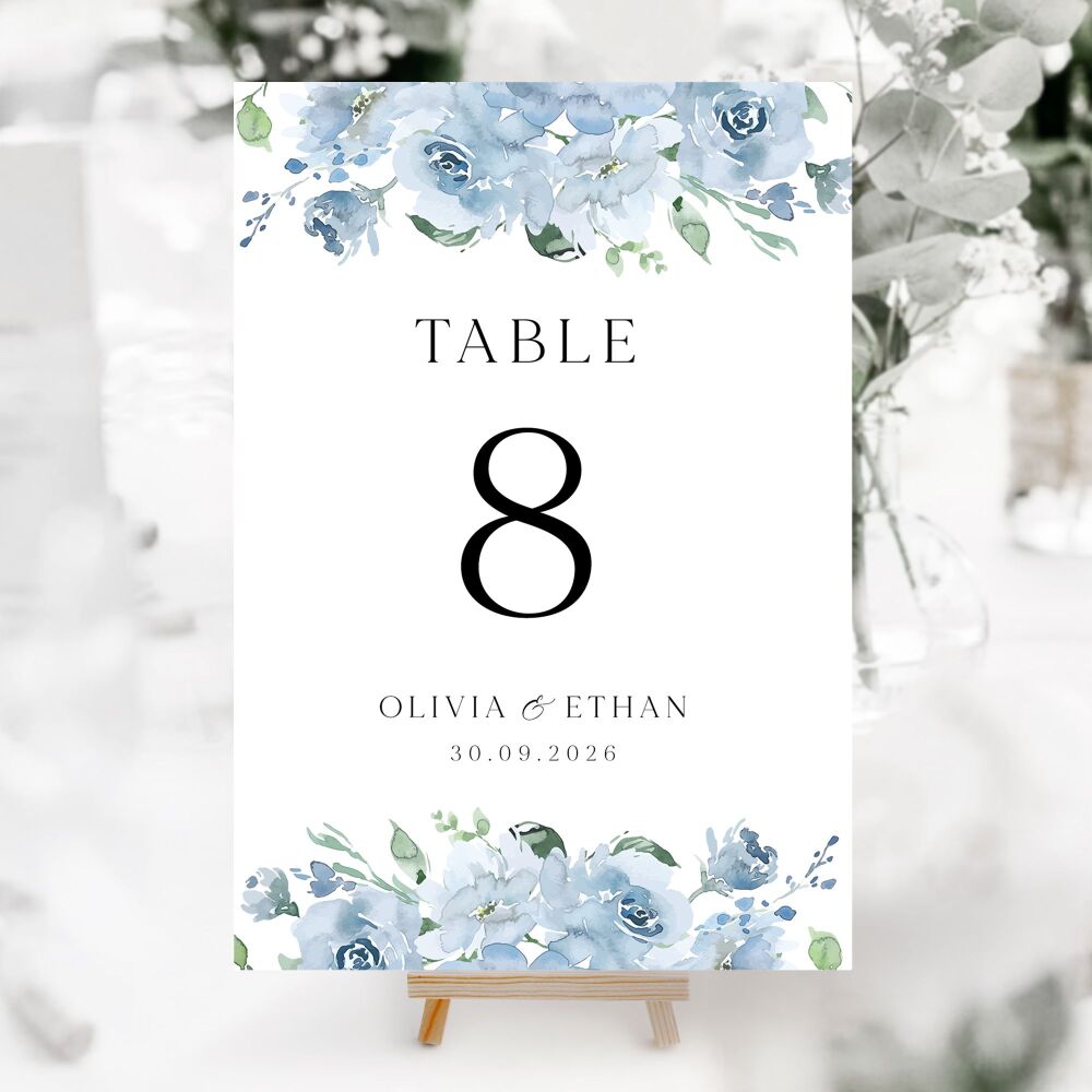 Dusky Blue Floral Table Numbers