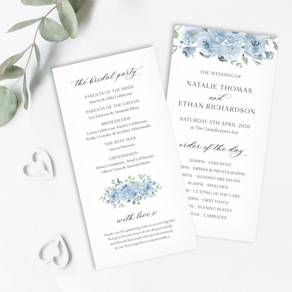 Dusky Blue Floral Order of Service Card