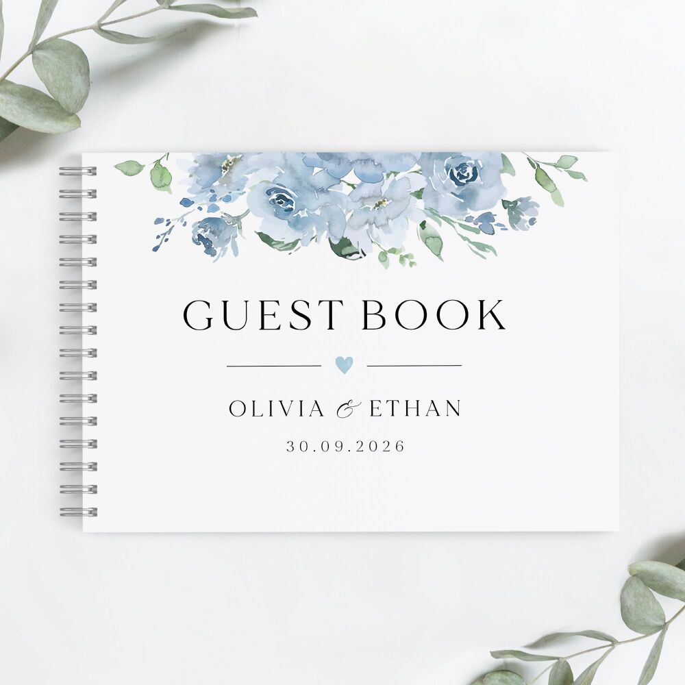 Dusky Blue Floral Guest Book