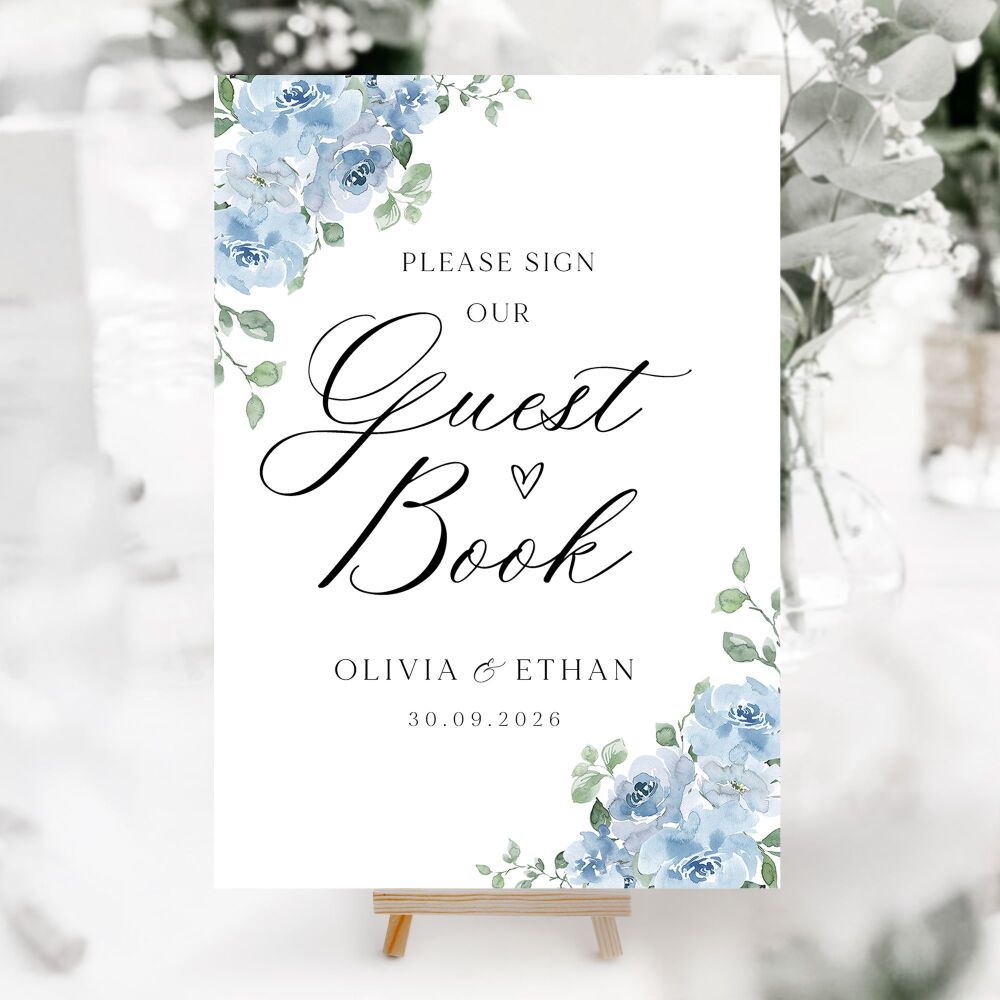 Dusky Blue Floral Wedding Accessory Signs (Choose Your Sign)