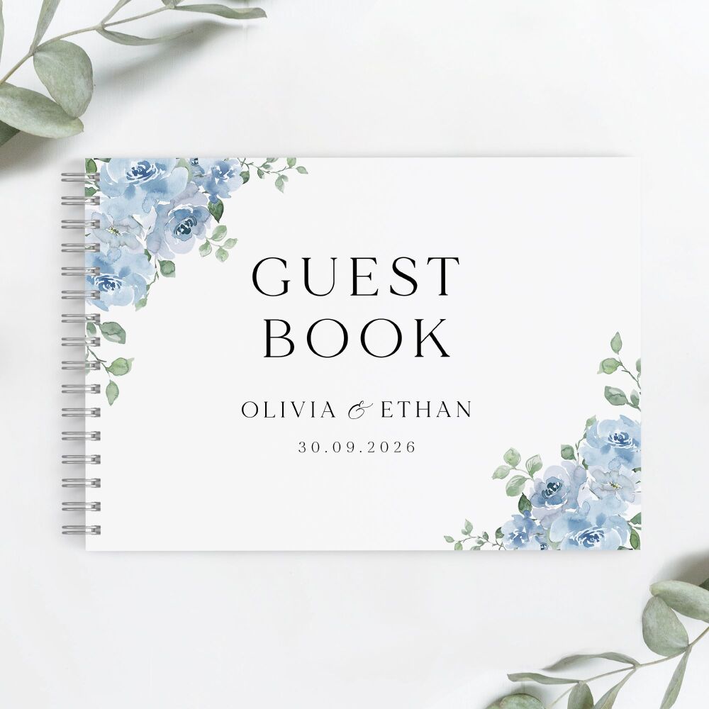 Dusky Blue Floral Guest Book