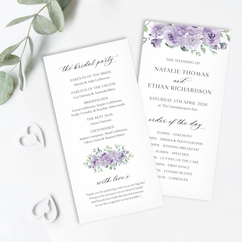 Dusky Mauve Floral Order of Service Card