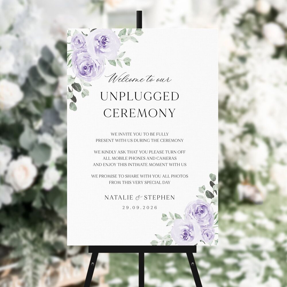 Lilac & Sage Floral Unplugged Ceremony Sign