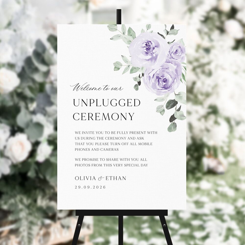 Lilac & Sage Floral Unplugged Ceremony Sign