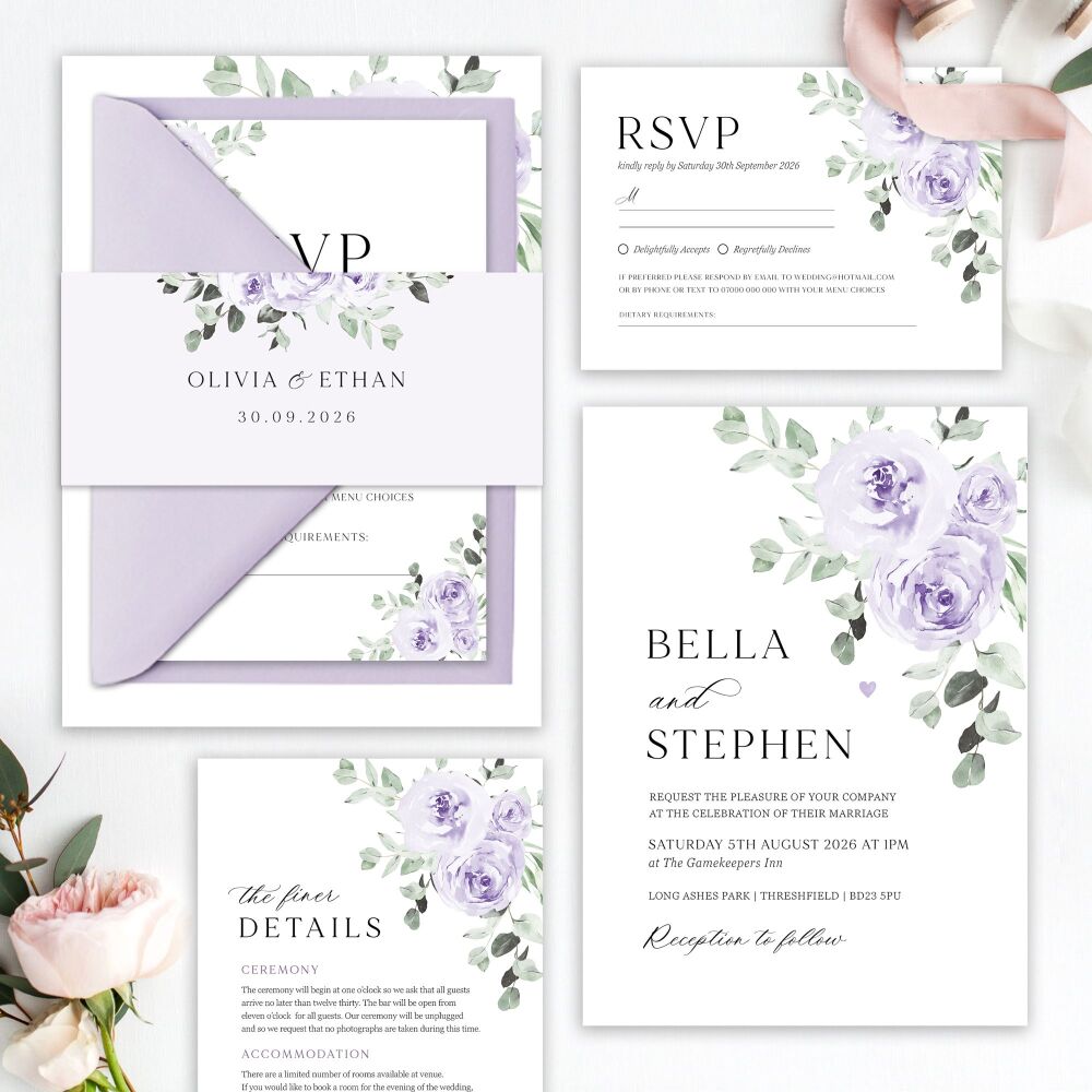Lilac & Sage Floral Wedding Invitation Sample