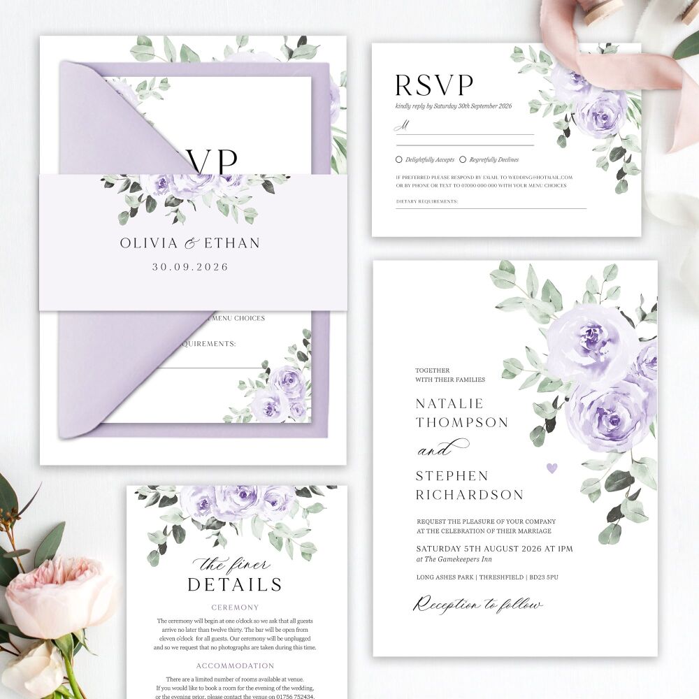 Lilac & Sage Floral Wedding Invitation Sample