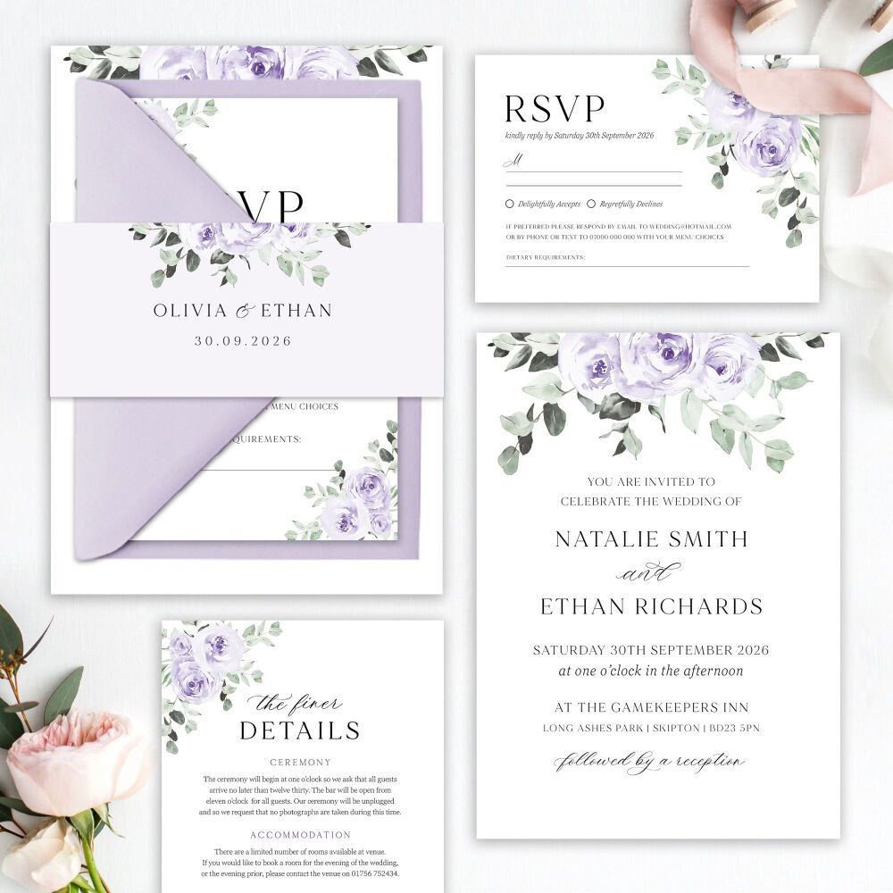 Lilac & Sage Floral Wedding Invitation Sample