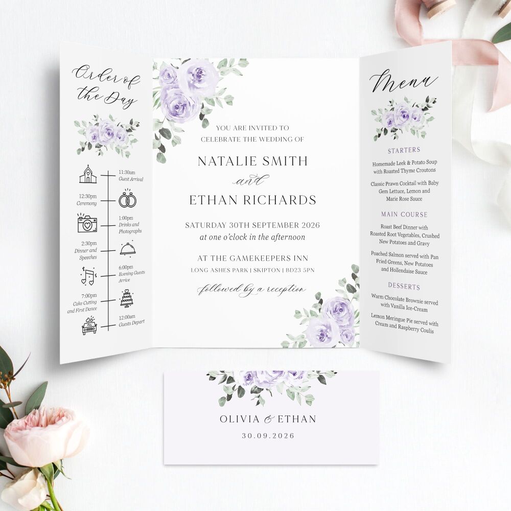 Lilac & Sage Floral Wedding Invitation Sample